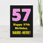 [ Thumbnail: 57th Birthday: Pink Stripes and Hearts "57" + Name Card ]