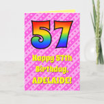 [ Thumbnail: 57th Birthday: Pink Stripes & Hearts, Rainbow # 57 Card ]