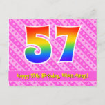 [ Thumbnail: 57th Birthday: Pink Stripes & Hearts, Rainbow 57 Postcard ]