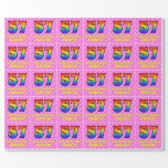 [ Thumbnail: 57th Birthday: Pink Stripes & Hearts, Rainbow # 57 Wrapping Paper ]