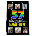 [ Thumbnail: 57th Birthday: Rainbow “57“, Custom Photos & Name Gift Bag ]