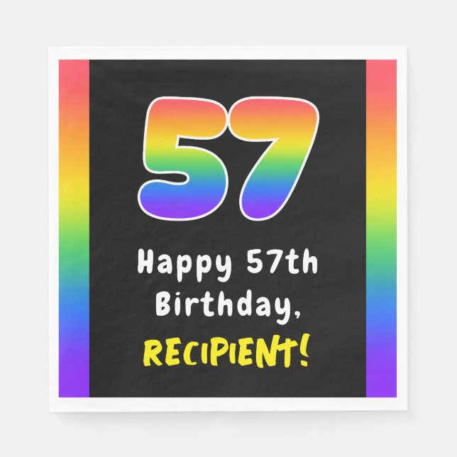 57th Birthday: Rainbow Spectrum # 57, Custom Name Napkins (Front)