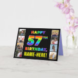 [ Thumbnail: 57th Birthday: Rainbow Text, Custom Photos & Name Card ]