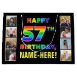 [ Thumbnail: 57th Birthday: Rainbow Text, Custom Photos & Name Gift Bag ]