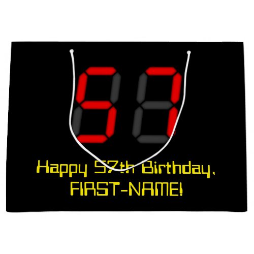 57th Birthday Red Digital Clock Style 57  Name Large Gift Bag