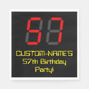 57th Birthday: Red Digital Clock Style "57" + Name Napkins