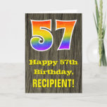 [ Thumbnail: 57th Birthday: Rustic Faux Wood Look, Rainbow "57" Card ]