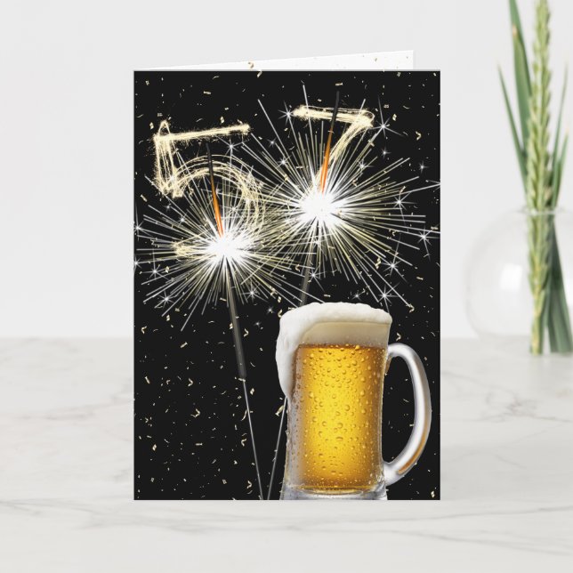 57th Birthday Sparklers With Beer Mug Card (Front)