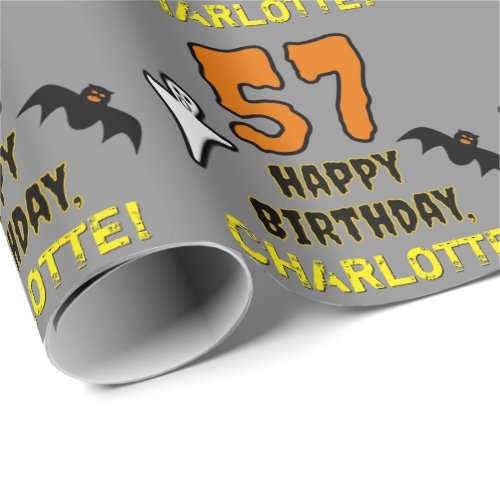57th Birthday Spooky Halloween Theme Custom Name Wrapping Paper