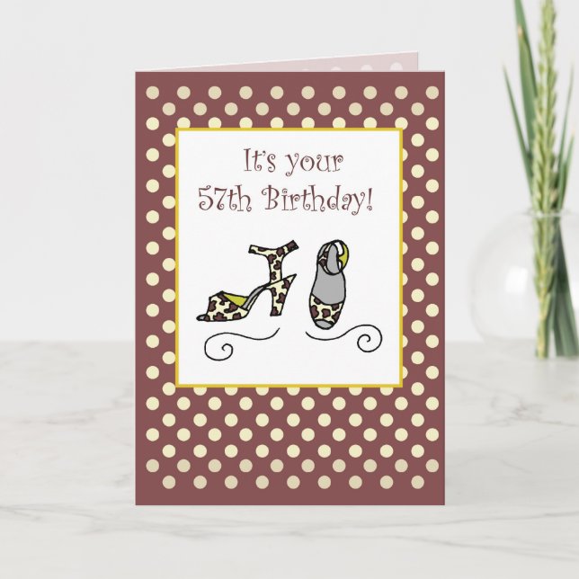 57th Shoes Birthday Card for Women with Polka Dots (Front)