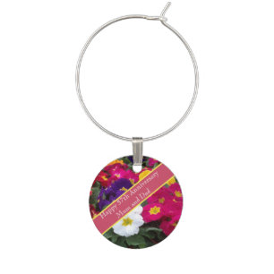 57th Wedding Anniversary Colourful Polyanthus Wine Charm
