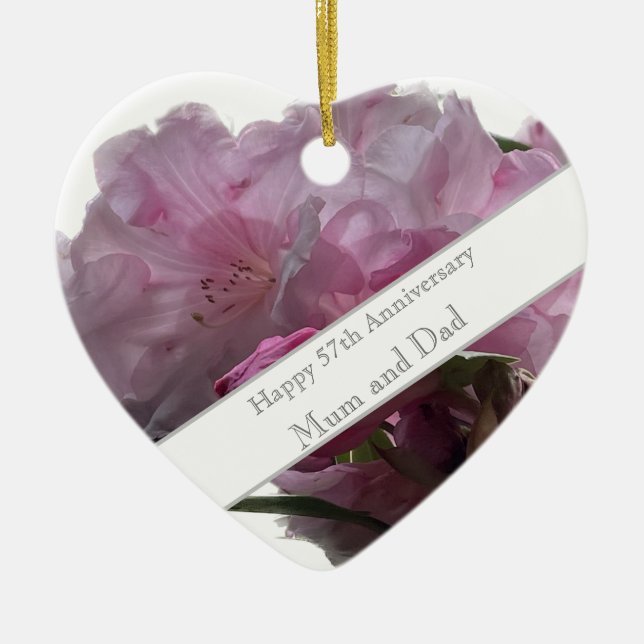 57th Wedding Anniversary Pink Rhododendron Ceramic Ceramic Ornament (Front)
