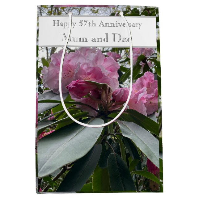 57th Wedding Anniversary Pink Rhododendron Medium Gift Bag (Front)