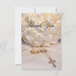 5807-Bouquet, Rings & Cross Thank You Card