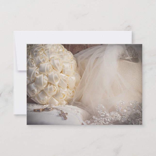 5882-Bouquet with Rings, Veil and Cross Invitation (Front)