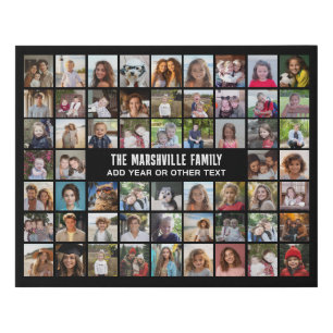 58 Photo Collage Grid with Text - black Faux Canvas Print