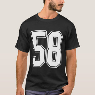 #58 White Outline Number 58 Sports Fan Jersey Styl T-Shirt