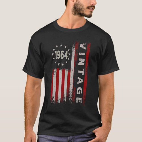 58 Year Old  Vintage 1964 American Flag 58th Birth T_Shirt