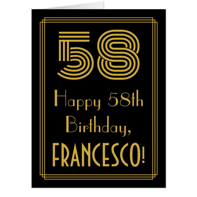 58th Birthday: Art Deco Inspired Look “58” + Name Card (Front)
