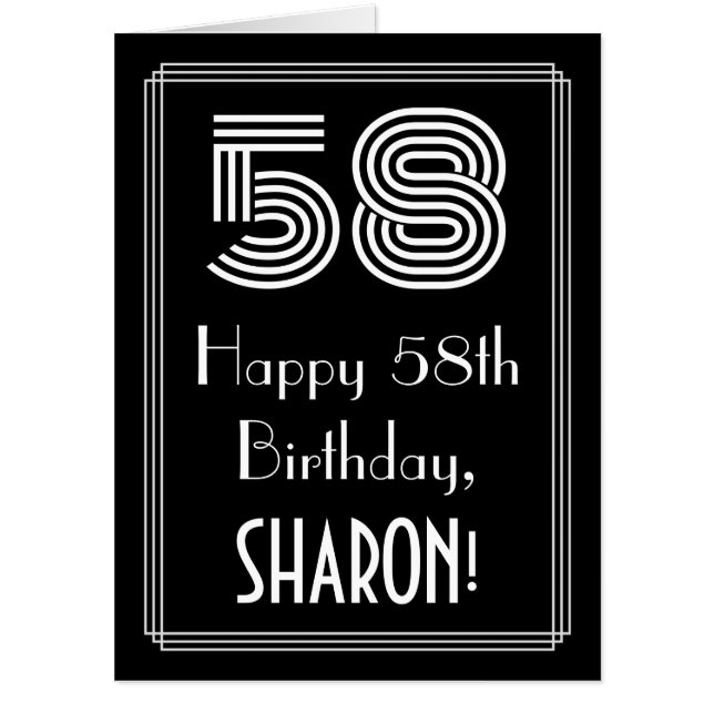 58th Birthday — Art Deco Inspired Look “58” + Name Card (Front)