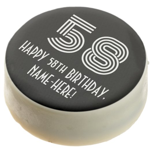 58th Birthday - Art Deco Inspired Look "58", Name Chocolate Covered Oreo (Angled)