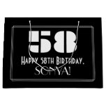 [ Thumbnail: 58th Birthday ~ Art Deco Inspired Look "58" + Name Gift Bag ]