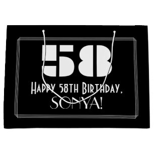 58th Birthday ~ Art Deco Inspired Look "58" + Name Large Gift Bag