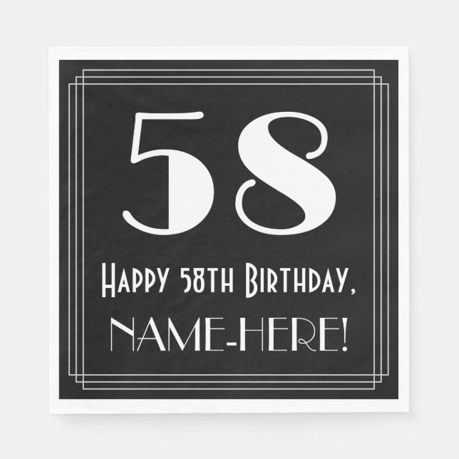 58th Birthday ~ Art Deco Inspired Look "58", Name Napkins (Front)