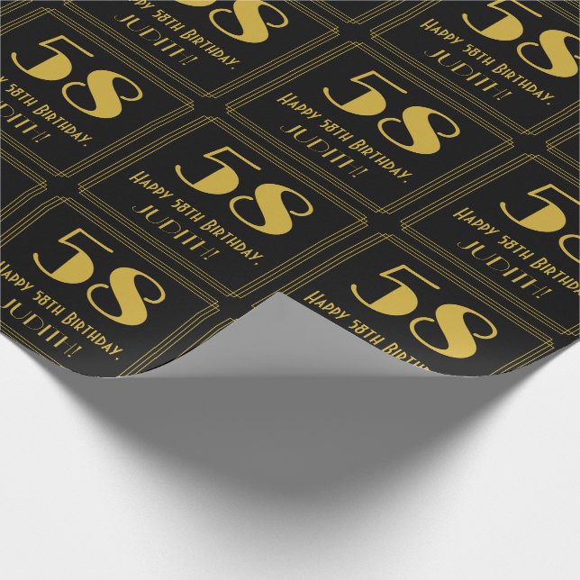 58th Birthday ~ Art Deco Inspired Look "58", Name Wrapping Paper (Corner)