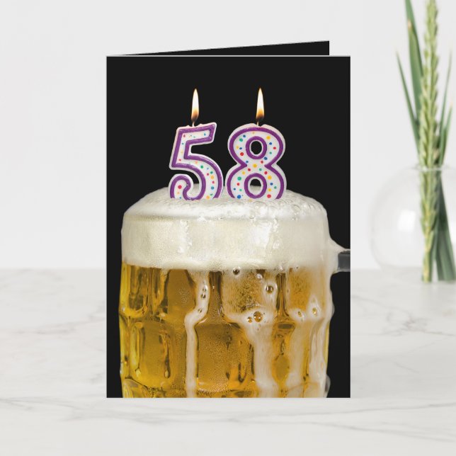 58th Birthday Beer on black Card (Front)