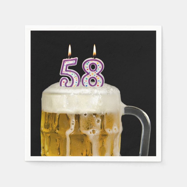 58th Birthday Beer on black Napkins (Front)