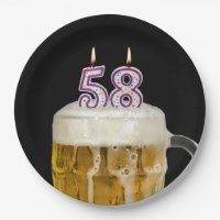 58th Birthday Beer on black Paper Plate