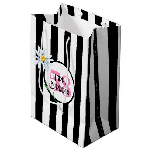 58th Birthday Black And White Stripes Medium Gift Bag