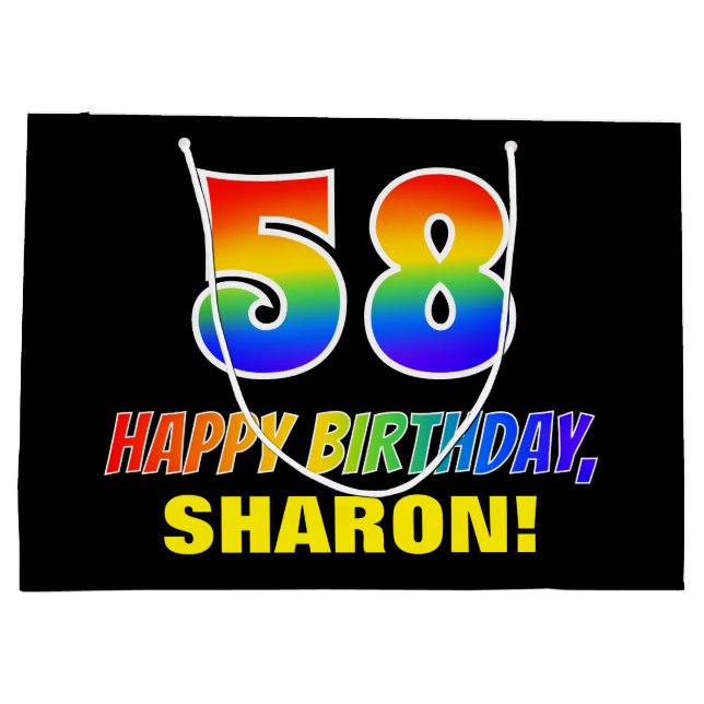 58th Birthday: Bold, Fun, Simple, Rainbow 58 Large Gift Bag (Back)