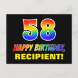 [ Thumbnail: 58th Birthday: Bold, Fun, Simple, Rainbow 58 Postcard ]
