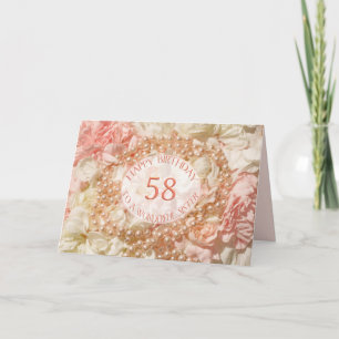 58th Birthday card for sister, pearls and petals