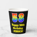 [ Thumbnail: 58th Birthday: Colorful, Fun, Exciting, Rainbow 58 Paper Cups ]