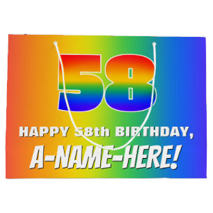 58th Birthday: Colorful, Fun Rainbow Pattern # 58 Large Gift Bag