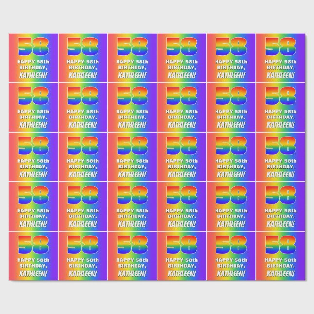 58th Birthday: Colorful, Fun Rainbow Pattern # 58 Wrapping Paper (Seam)