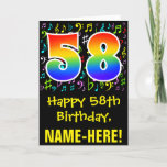 [ Thumbnail: 58th Birthday: Colorful Music Symbols + Rainbow 58 Card ]