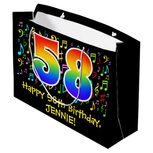 58th Birthday _ Colorful Music Symbols Rainbow 58 Large Gift Bag