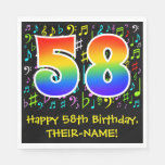 [ Thumbnail: 58th Birthday - Colorful Music Symbols, Rainbow 58 Napkins ]