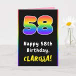 [ Thumbnail: 58th Birthday: Colorful Rainbow # 58, Custom Name Card ]