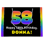 [ Thumbnail: 58th Birthday: Colorful Rainbow # 58, Custom Name Gift Bag ]