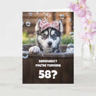 58th Birthday Cute and Funny Husky Dog Card
