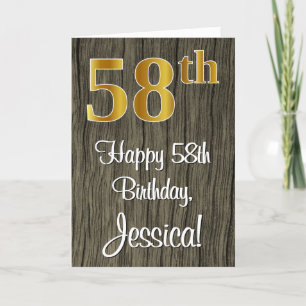 58th Birthday: Elegant Faux Gold Look #, Faux Wood Card