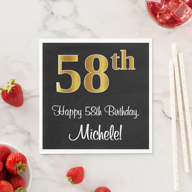 58th Birthday ~ Elegant Luxurious Faux Gold Look # Napkins (Insitu)