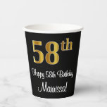 [ Thumbnail: 58th Birthday - Elegant Luxurious Faux Gold Look # Paper Cups ]