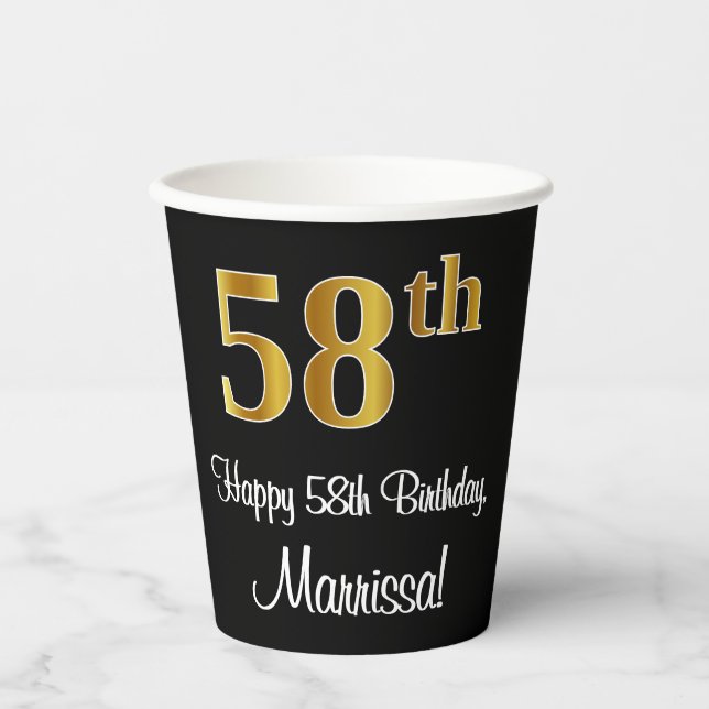 58th Birthday - Elegant Luxurious Faux Gold Look # Paper Cups (Front)