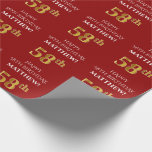 [ Thumbnail: 58th Birthday: Elegant, Red, Faux Gold Look Wrapping Paper ]